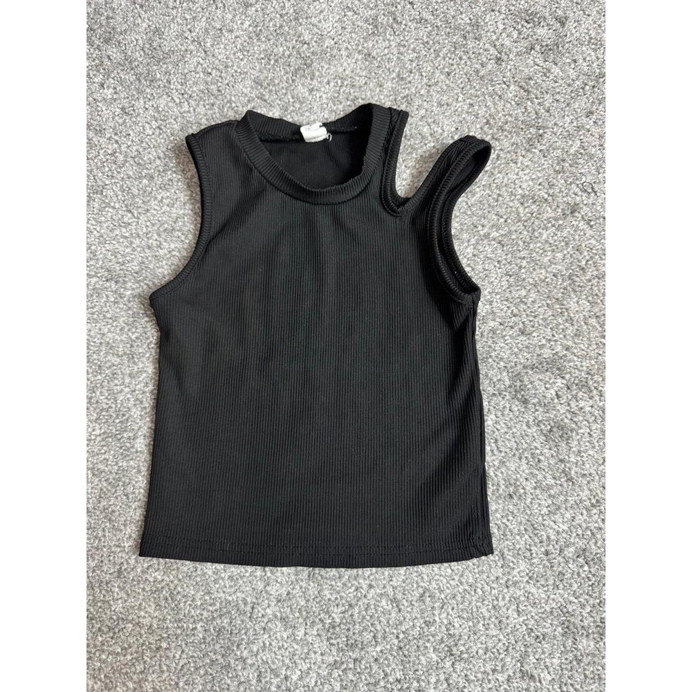 Shein Girls Black Ribbed One-Shoulder Tank Top Cutout Shirt Size 7Y